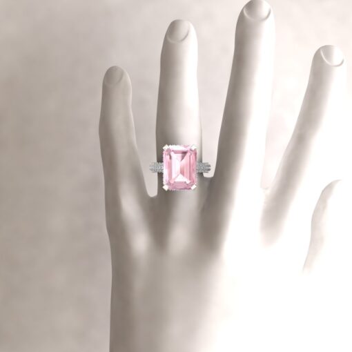 Custom AAA Rare Pink Emerald Cut 11 Carat Morganite and Diamond Ring - Image 5