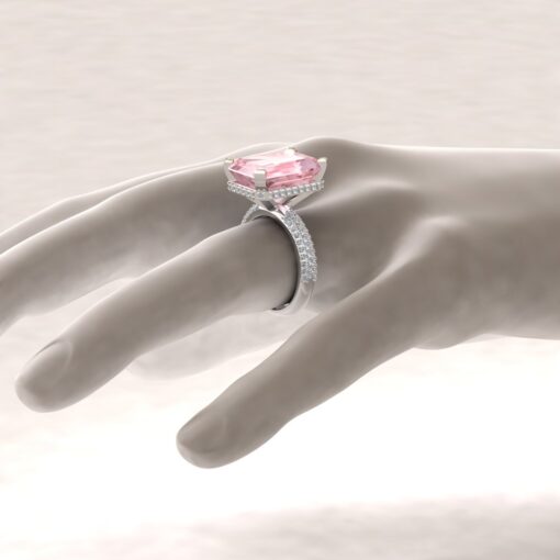 Custom AAA Rare Pink Emerald Cut 11 Carat Morganite and Diamond Ring - Image 6