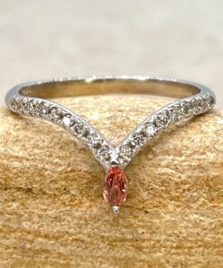 Marquise Peach Sapphire Tiara Ring Diamonds White Gold Platinum LS7054