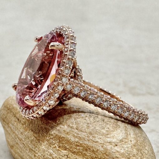 Oval Cut Pink Morganite Diamond Shank Sunflower Ring Rose Gold LS7058
