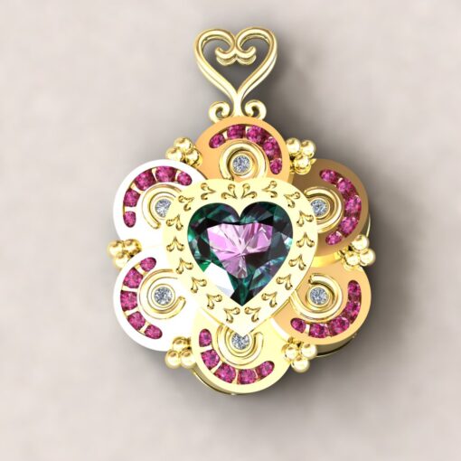 Custom Lab Alexandrite, Lab Ruby and Diamond Pendant - Image 2