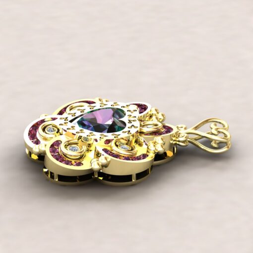 Custom Lab Alexandrite, Lab Ruby and Diamond Pendant - Image 3