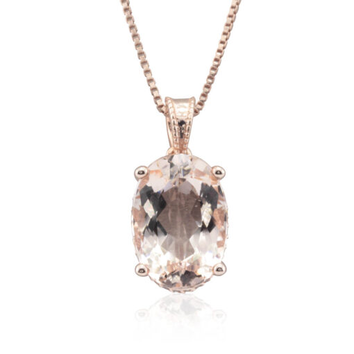 Bride Necklace Morganite Pendant Gold Heart Filigree Rose Gold LS4665
