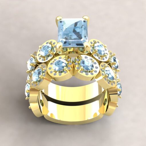 Emerald Cut Aquamarine Engagement Ring Bridal Set Yellow Gold LS7249