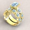 Emerald Cut Aquamarine Ring Round Diamond Halo Set Yellow Gold LS7249