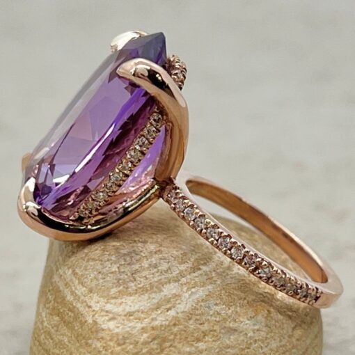 February Birthstone Oval Amethyst Ring Diamond Halo Rose Gold LS7126