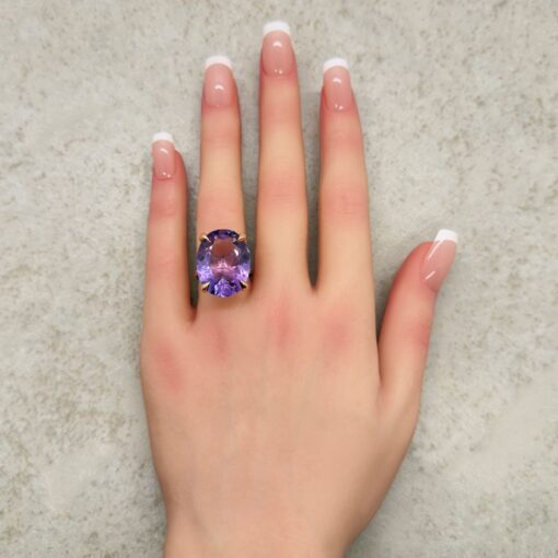 Genuine Oval Cut Amethyst Engagement Ring Fang Prongs Rose Gold LS7126