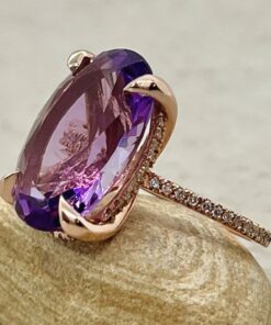 Oval Cut Amethyst Engagement Ring Diamond Hidden Halo Rose Gold LS7126