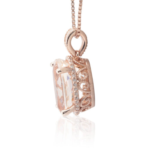 Peachy Pink Morganite Pendant Heart Filigree Basket Rose Gold LS4665