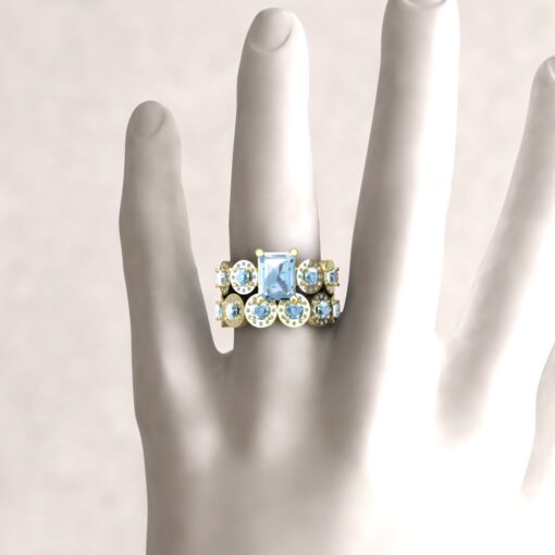 Solitaire Aquamarine Engagement Ring Matching Band Yellow Gold LS7249
