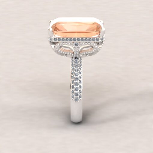 10 Carat Radiant Cut Morganite Diamond Ring White Gold Platinum LS6906