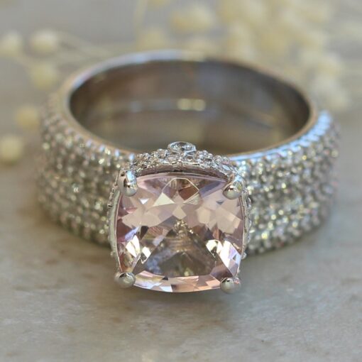 2 Carat Pink Morganite Diamond Bridal Set White Gold Platinum LS7003