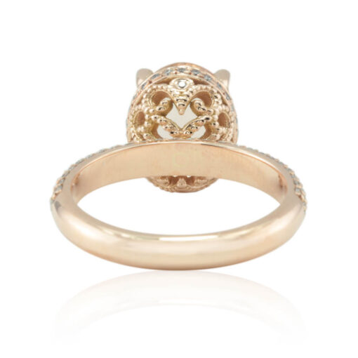 2.5 Carat Peachy Pink Oval Cut Morganite Ring Diamond Rose Gold LS4550