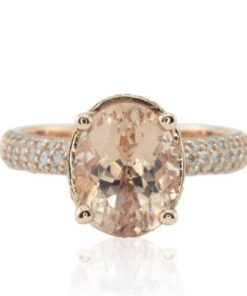 2.5 Carat Peachy Pink Oval Morganite Ring Hidden Halo Rose Gold LS4550