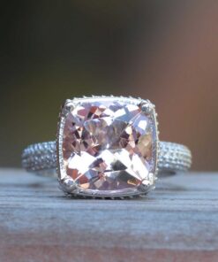 4 Carat Morganite Engagement Ring Cushion White Gold Platinum LS5146