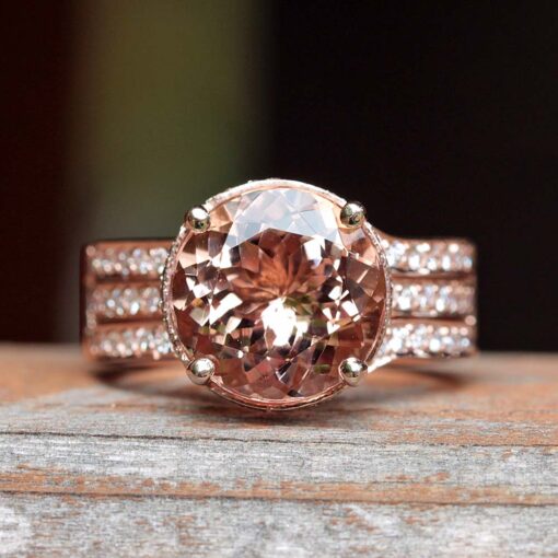 5 Carat Round Cut Morganite Ring Filigree Hidden Halo Rose Gold LS5074