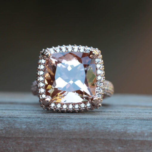 7 Carat Peachy Pink Morganite Diamond Engagement Ring Rose Gold LS5159