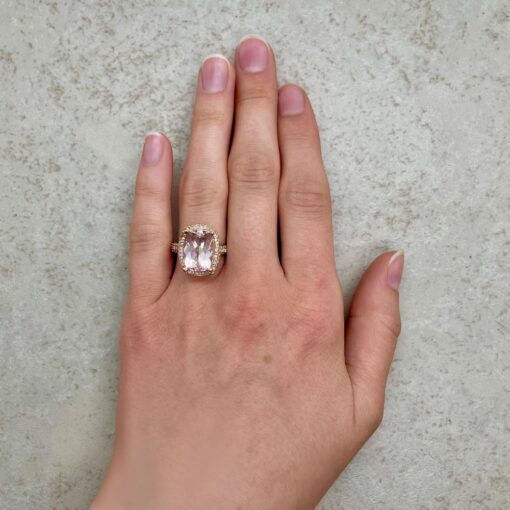 AAA Cushion Cut Light Pink Morganite Engagement Ring Rose Gold LS6606