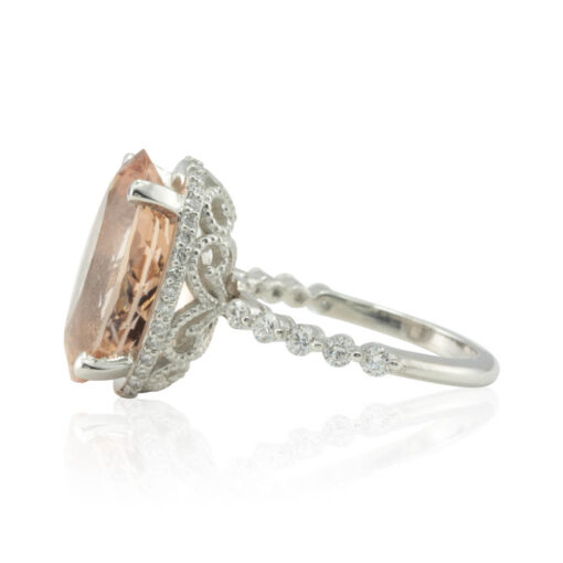 AAA Oval Peach Morganite Diamond Halo Engagement Ring Rose Gold LS4545