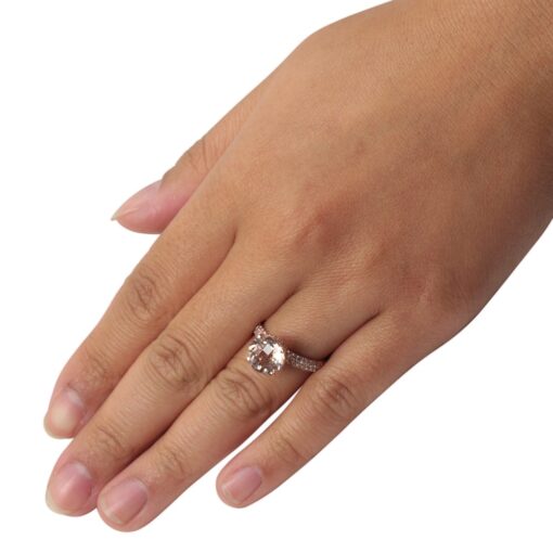 AAA Peach Pink Morganite Triple Shank Engagement Ring Rose Gold LS4523