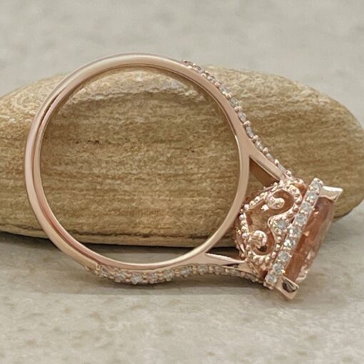 AAA Rare Peach Pink Morganite Diamond Engagement Ring Rose Gold LS7184