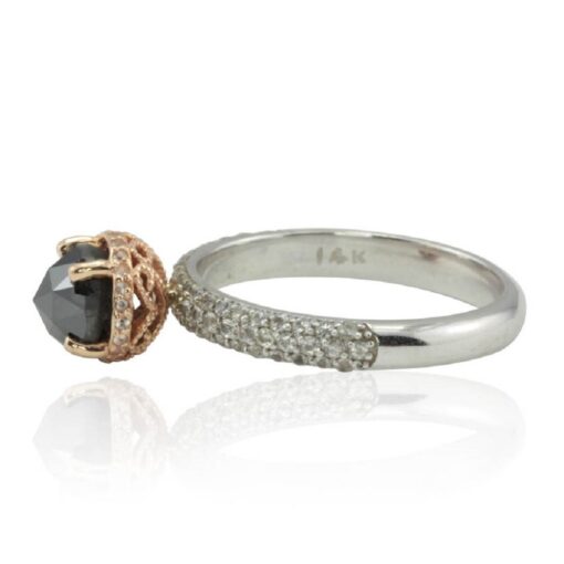 Black Diamond Engagement Ring Hidden Halo White Gold Platinum LS4490