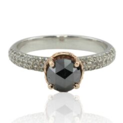 Black Diamond Halo Engagement Ring Filigree White Gold Platinum LS4490