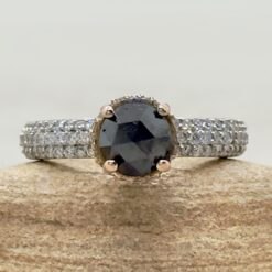Black Diamond Halo Filigree Engagement Ring White Gold Platinum LS4490