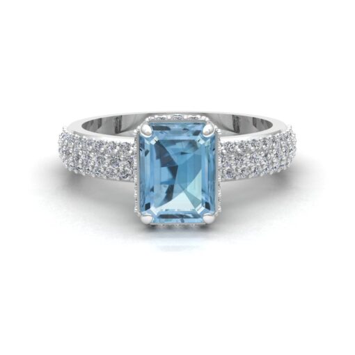Blue Aquamarine Ring Triple Diamond Shank White Gold Platinum LS7253