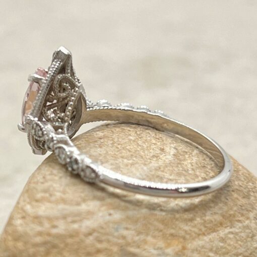 Dainty Vintage Pink Morganite Ring Filigree White Gold Platinum LS7124