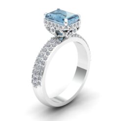 Emerald Cut Aquamarine Ring Filigree Basket White Gold Platinum LS7253
