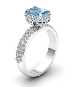 Emerald Cut Aquamarine Ring Filigree Basket White Gold Platinum LS7253