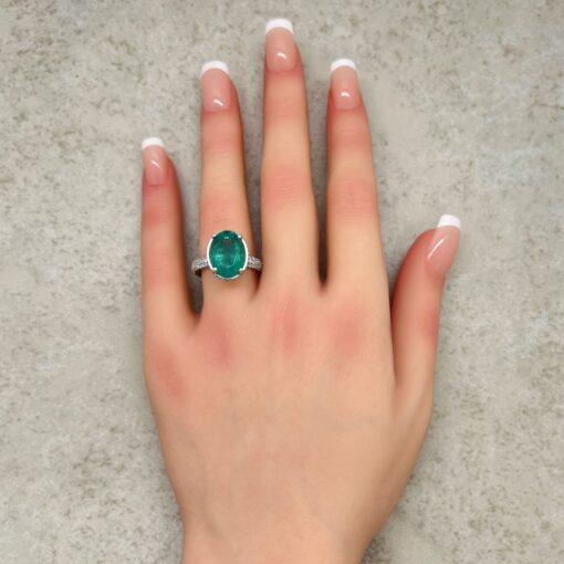 Emerald Eternity Triple Diamond Shank Ring White Gold Platinum LS7209