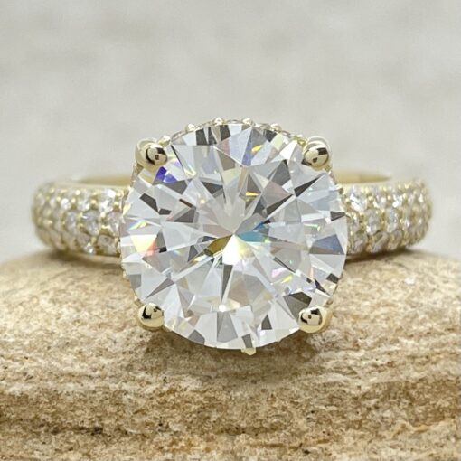 Forever One Moissanite Engagement Ring Three Shank Yellow Gold LS6831