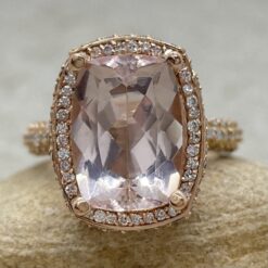 Light Pink Cushion Cut Morganite Ring Side Top Halos Rose Gold LS6606