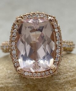 Light Pink Cushion Cut Morganite Ring Side Top Halos Rose Gold LS6606