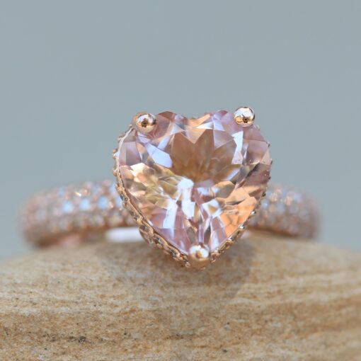 Light Pink Heart Cut Morganite Halo Ring Gold Hearts Rose Gold LS6795