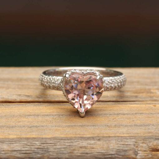 Light Pink Heart Cut Morganite Ring Diamond White Gold Platinum LS6795
