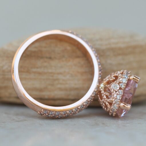 Light Pink Heart Morganite Ring Halo Filigree Diamond Rose Gold LS6795