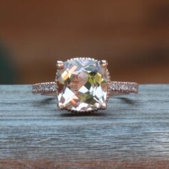 Morganite Cushion Engagement Ring Diamond Hidden Halo Rose Gold LS5083