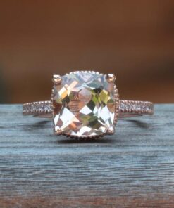 Morganite Cushion Engagement Ring Diamond Hidden Halo Rose Gold LS5083