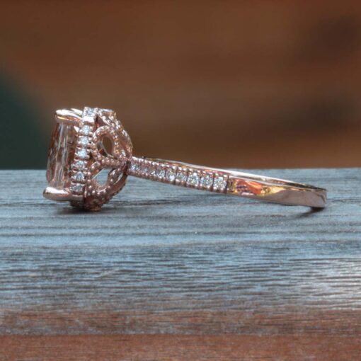 Morganite Cushion Engagement Ring Half Eternity Shank Rose Gold LS5083