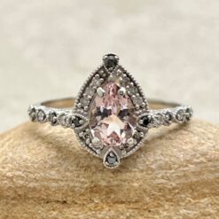 Morganite Salt and Pepper Engagement Ring White Gold Platinum LS7124