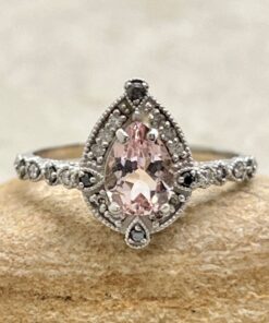 Morganite Salt and Pepper Engagement Ring White Gold Platinum LS7124