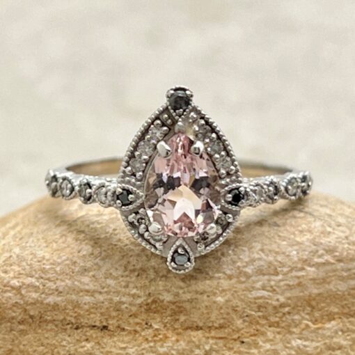 Morganite Salt and Pepper Engagement Ring White Gold Platinum LS7124