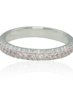 October Round Pink Sapphire Stacking Ring White Gold Platinum LS4368
