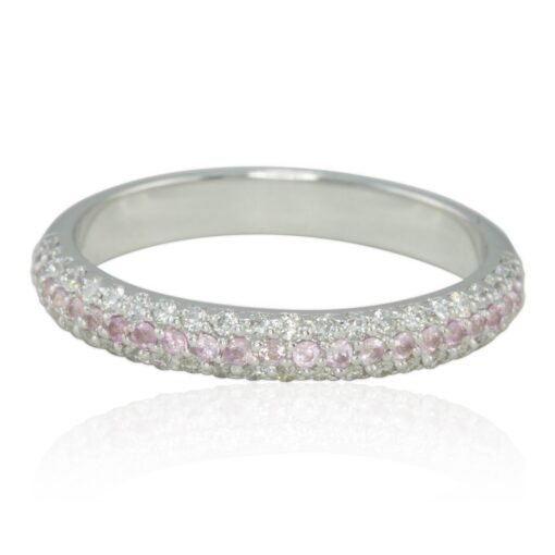October Round Pink Sapphire Stacking Ring White Gold Platinum LS4368