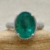 Oval Cut Emerald Ring Triple Diamond Shank White Gold Platinum LS7209