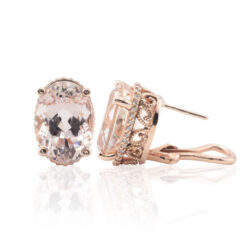 Oval Cut Morganite Earrings Diamond Halo English Lock Rose Gold LS4689