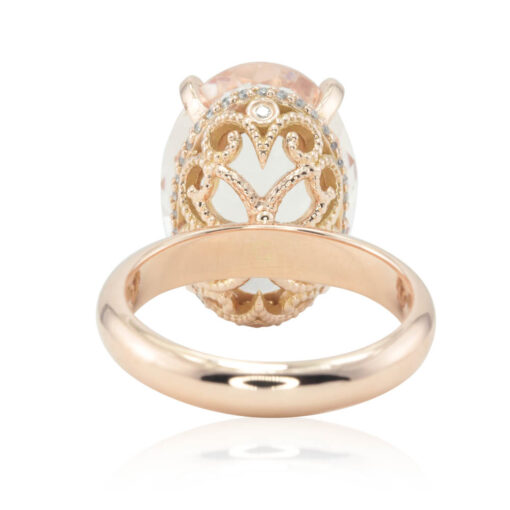 Oval Cut Peachy Pink Morganite Halo Engagement Ring Rose Gold LS4668